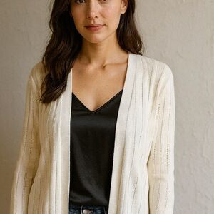 White Ribbed Knit Cardigan Sweater